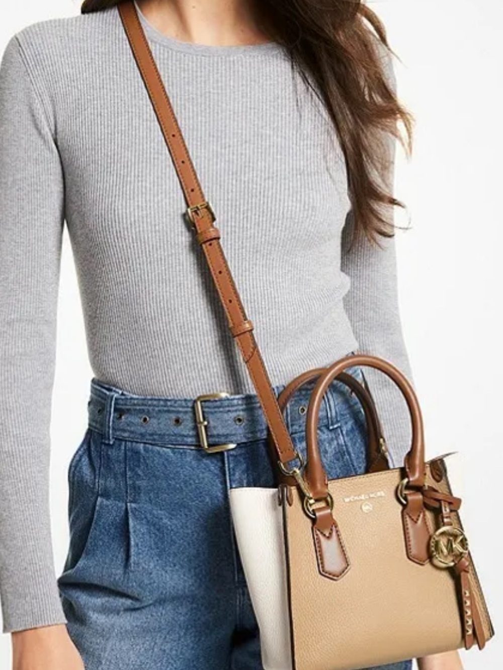 Michael Kors Kris Med Color-Block Pebbled Leather Satchel/Crossbody